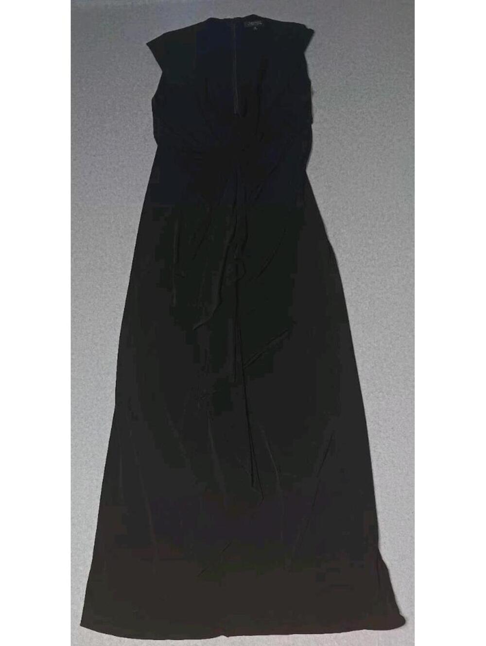 Tahari Arthur S Levine Sleeveless Ruched Maxi Dress Womens Size 12 Black Partial